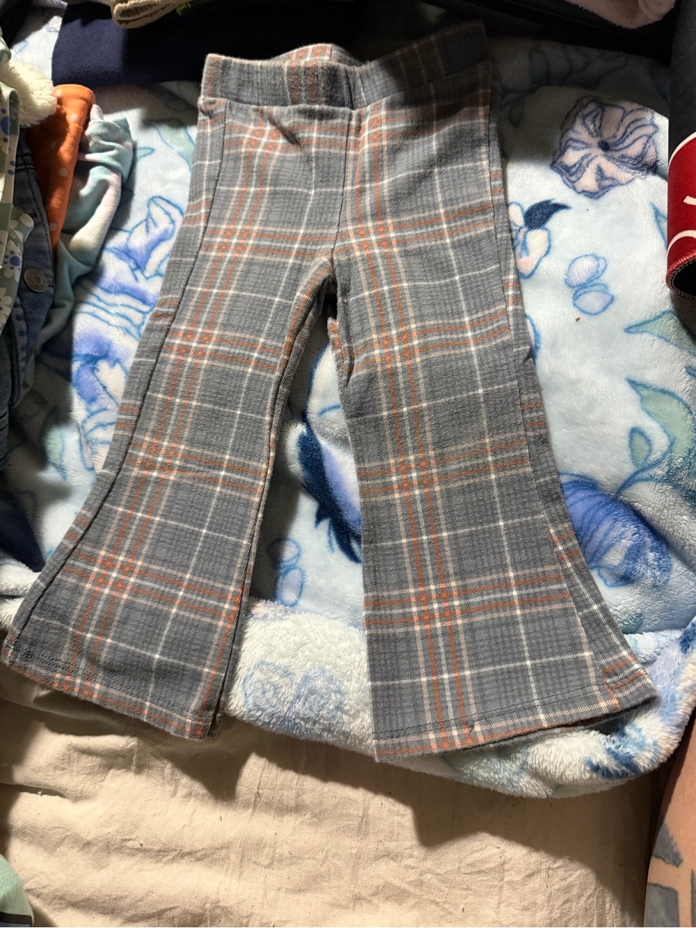 🌧️🐣Garanimals Gray Plaid Flare Leggings with Orange Stripes